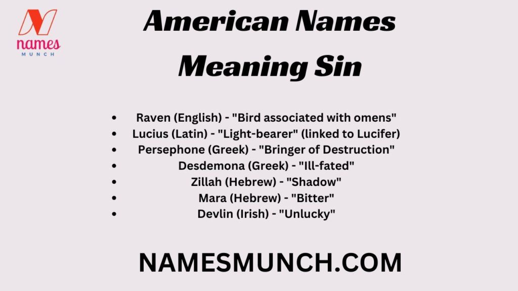 American Names Meaning Sin